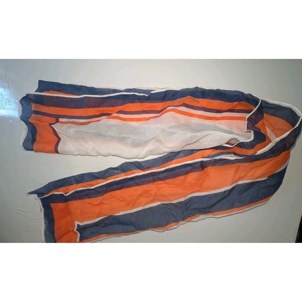Vintage 70s Designers Collection Scarf 11.5" X 41" Japan Orange Blue Striped Mod